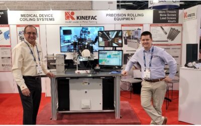 AT MD&M WEST THE KINEFAC TECHNICAL TEAM INTRODUCED THEIR NEW BONE SCREW ROLLING PROCESS AND GAVE LIVE DEMONSTRATIONS OF THE CNC 5-AXIS MICROCOILERTM